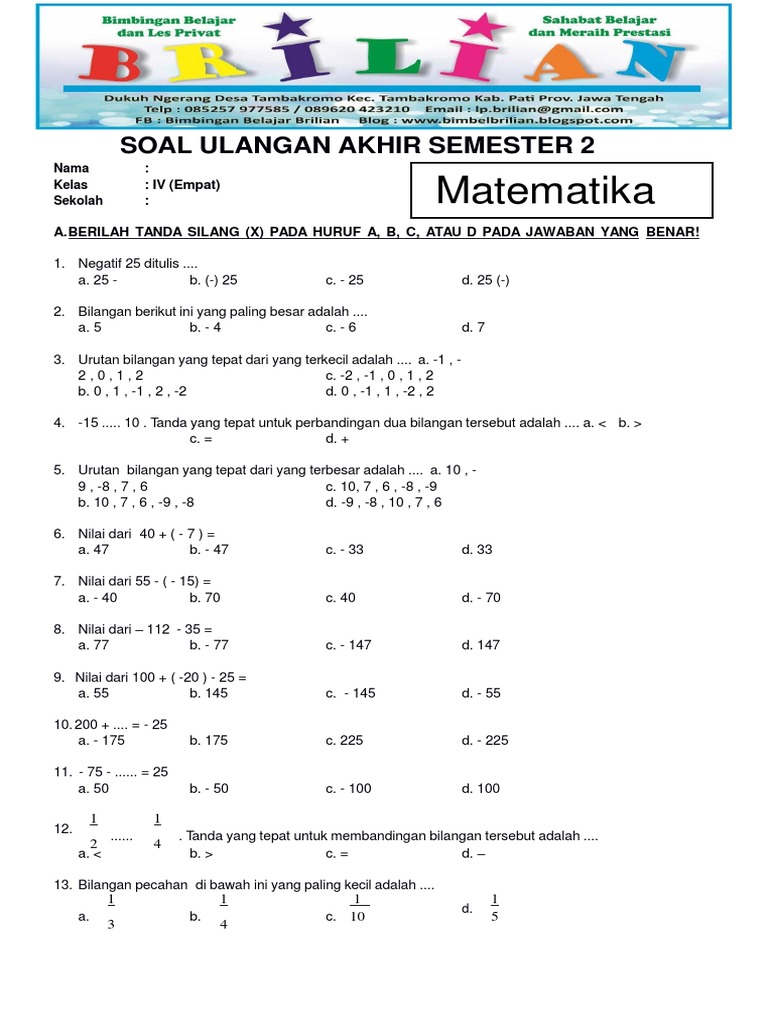 Detail Contoh Soal Matematika Kelas 4 Nomer 15