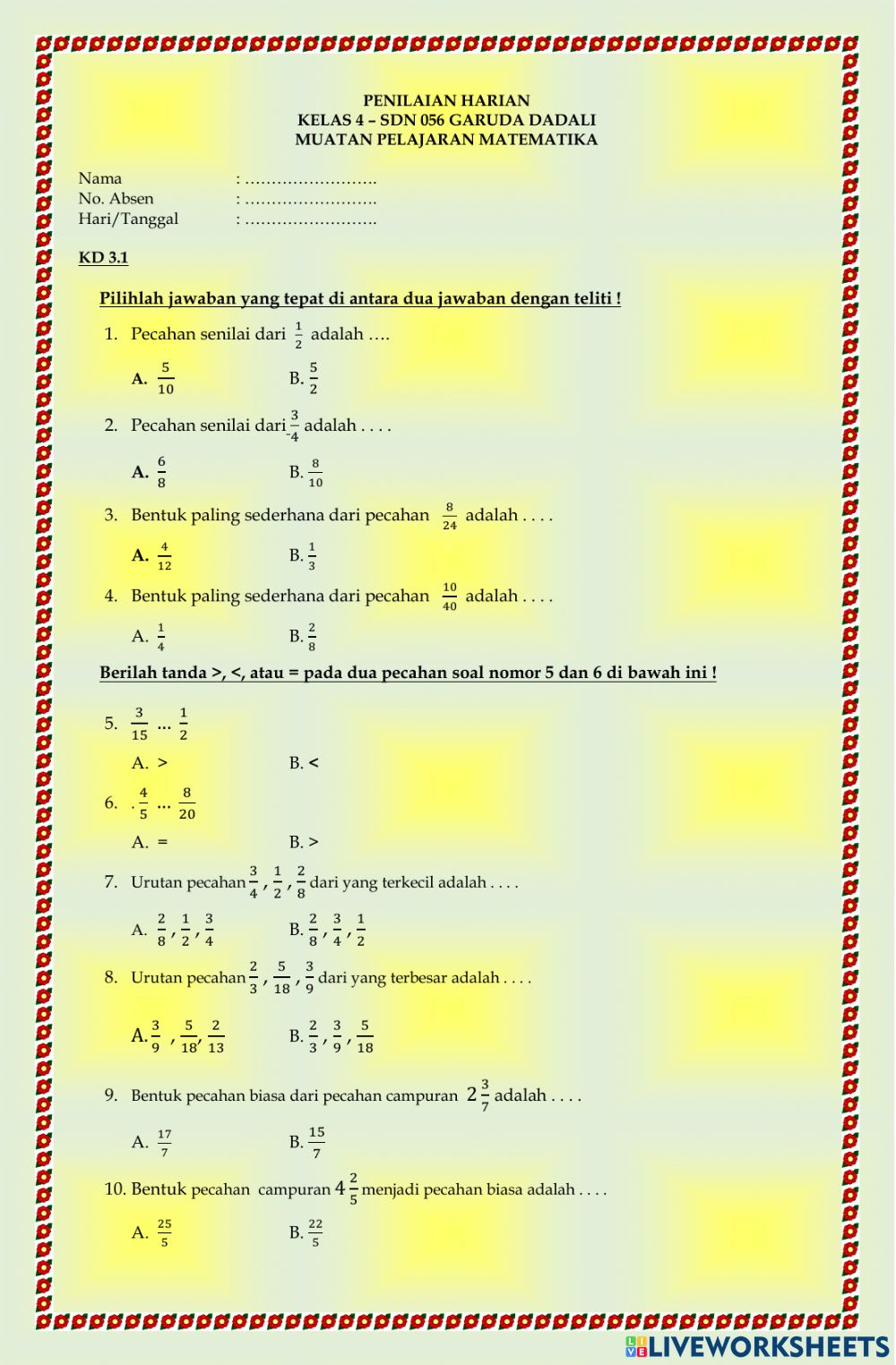 Detail Contoh Soal Matematika Kelas 4 Nomer 20