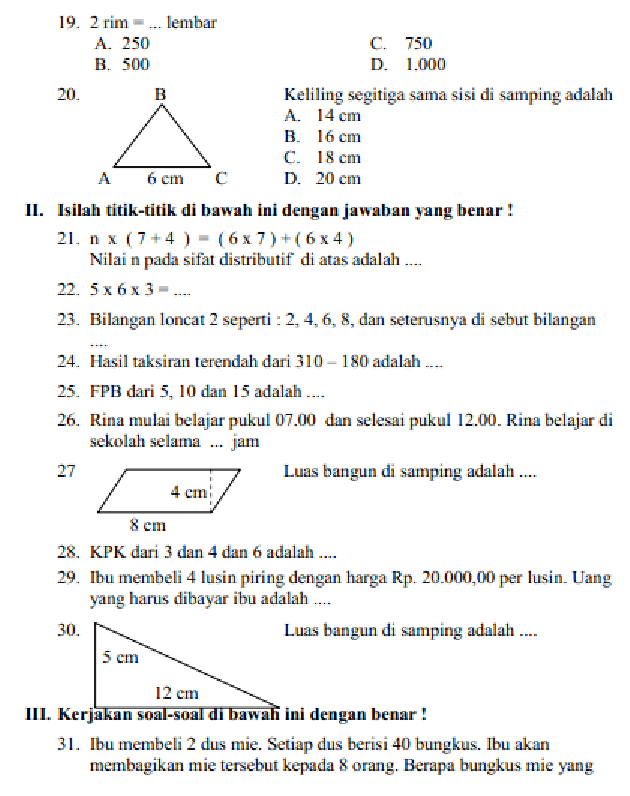 Detail Contoh Soal Matematika Kelas 4 Nomer 7