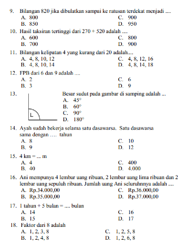 Detail Contoh Soal Matematika Kelas 4 Nomer 9