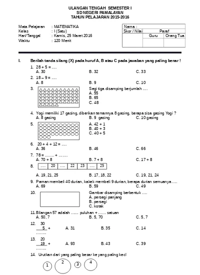 Detail Contoh Soal Matematika Kelas 4 Semester 2 Nomer 28