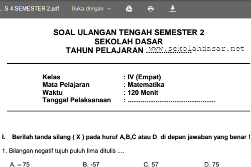 Detail Contoh Soal Matematika Kelas 4 Semester 2 Nomer 6