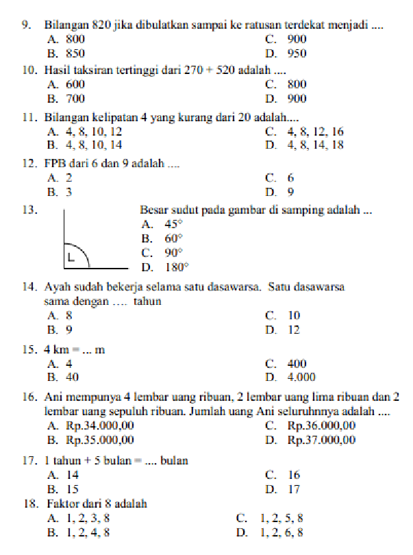 Detail Contoh Soal Matematika Kelas 4 Semester 2 Nomer 9