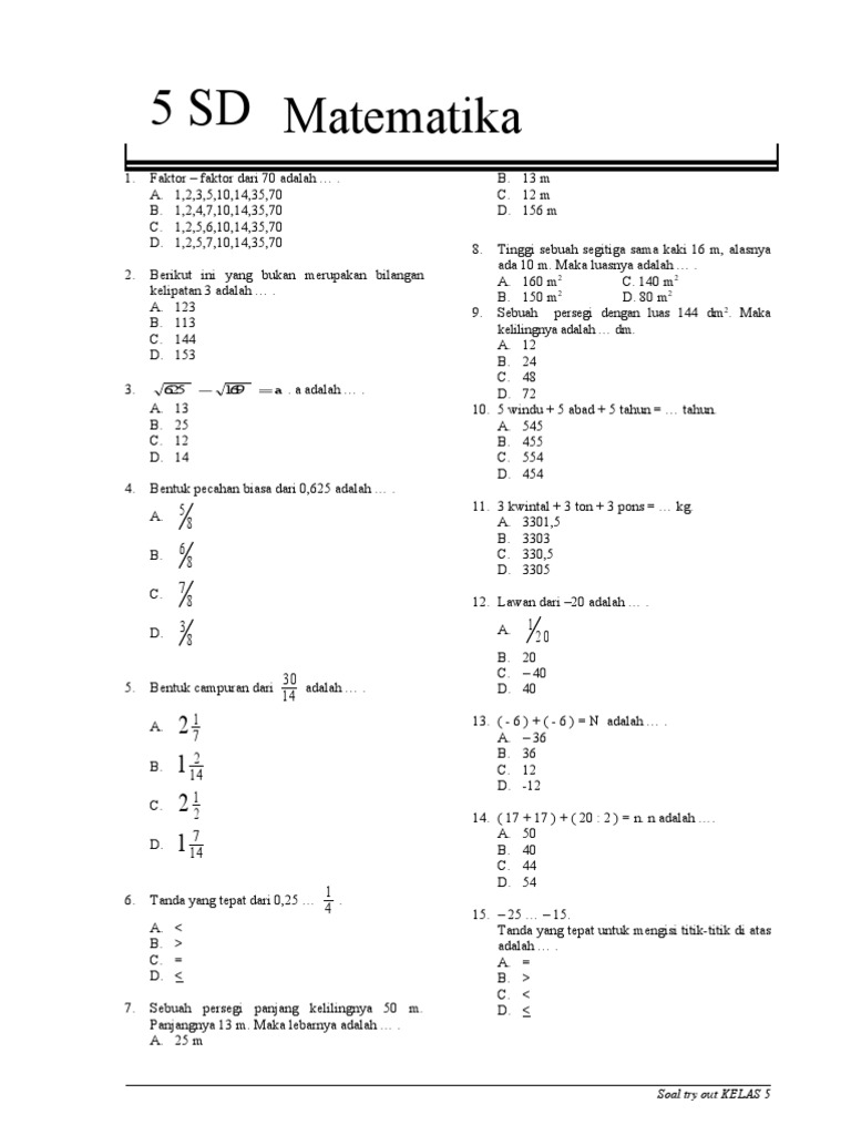 Detail Contoh Soal Matematika Kelas 5 Nomer 45