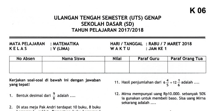 Detail Contoh Soal Matematika Kelas 5 Nomer 47