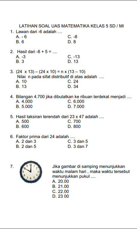 Detail Contoh Soal Matematika Kelas 5 Semester 1 Nomer 2