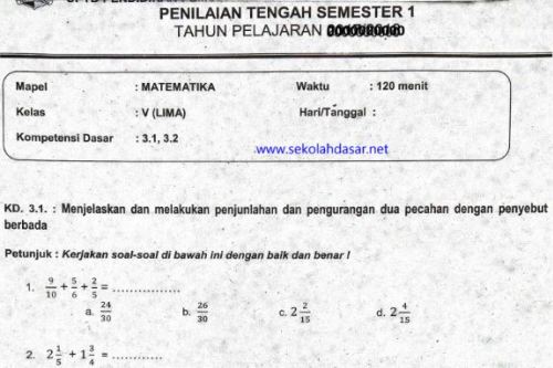 Detail Contoh Soal Matematika Kelas 5 Semester 1 Nomer 11