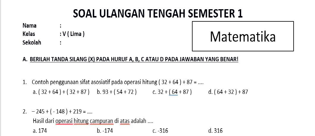 Detail Contoh Soal Matematika Kelas 5 Semester 1 Nomer 18