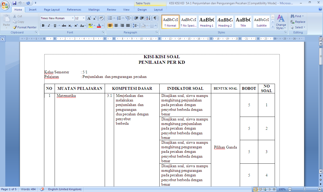 Detail Contoh Soal Matematika Kelas 5 Semester 1 Nomer 48