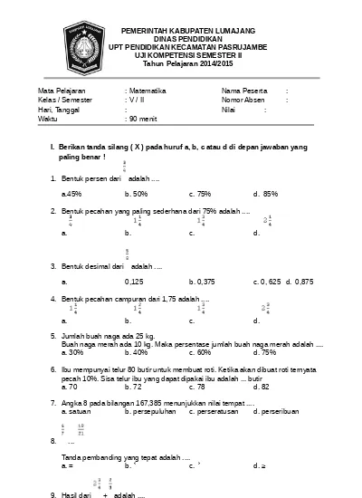 Detail Contoh Soal Matematika Kelas 5 Semester 1 Nomer 9