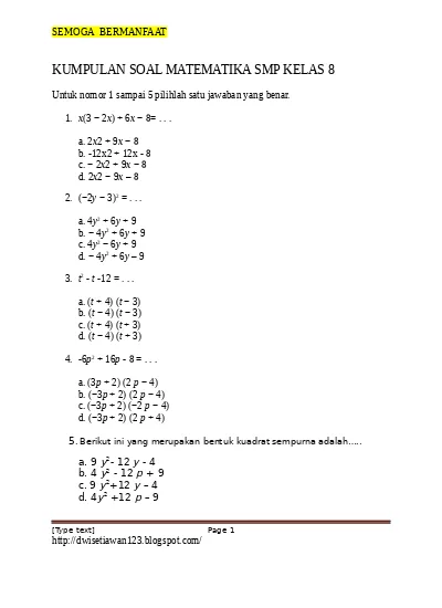Detail Contoh Soal Matematika Kelas 8 Nomer 6