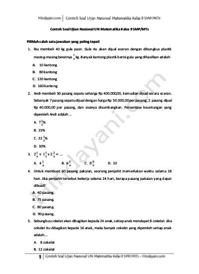 Detail Contoh Soal Matematika Kelas 9 Nomer 29