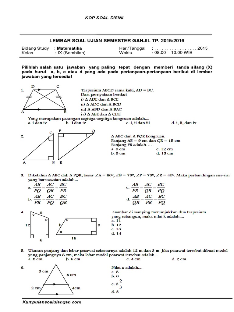 Detail Contoh Soal Matematika Kelas 9 Nomer 39