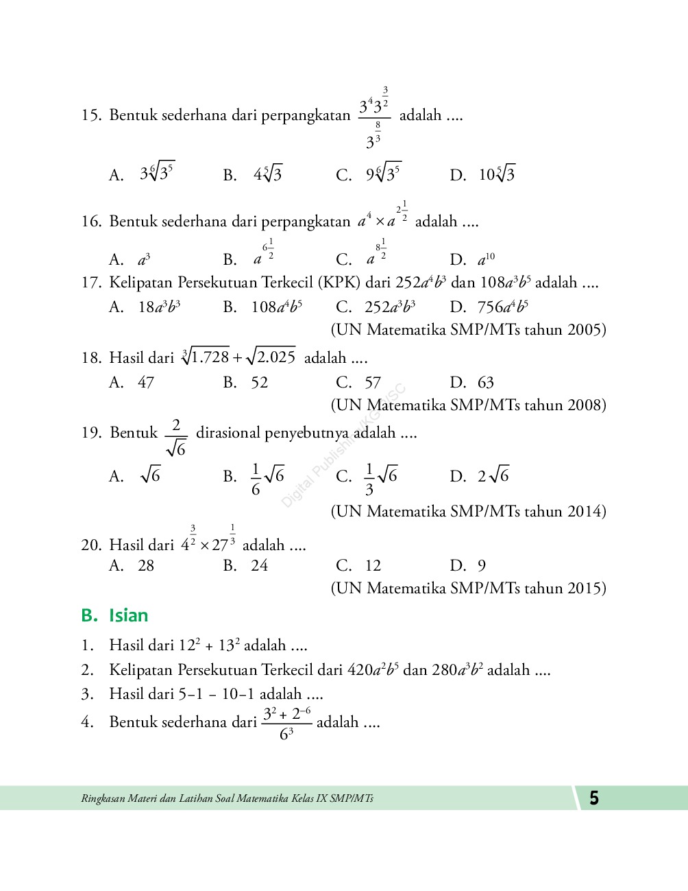 Detail Contoh Soal Matematika Kelas 9 Nomer 8