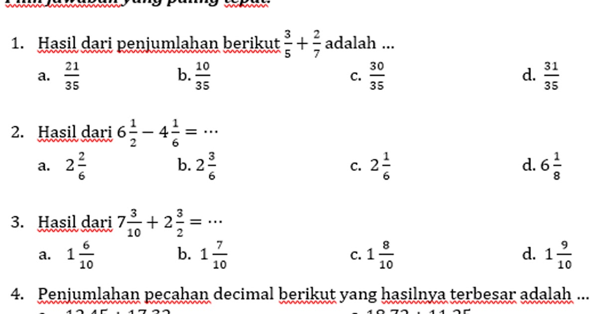 Detail Contoh Soal Matematika Pecahan Desimal Nomer 19