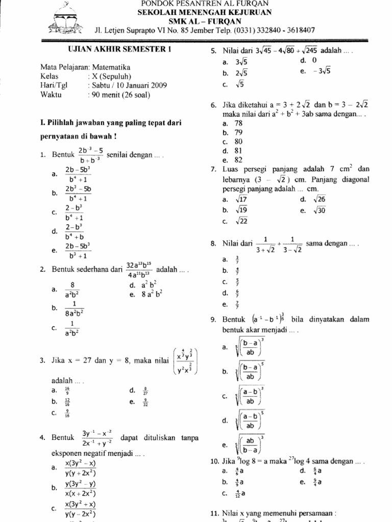 Detail Contoh Soal Matematika Smk Nomer 2