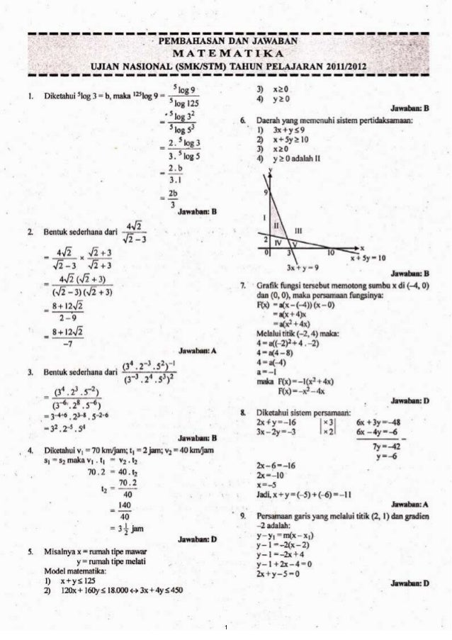 Detail Contoh Soal Matematika Smk Nomer 4