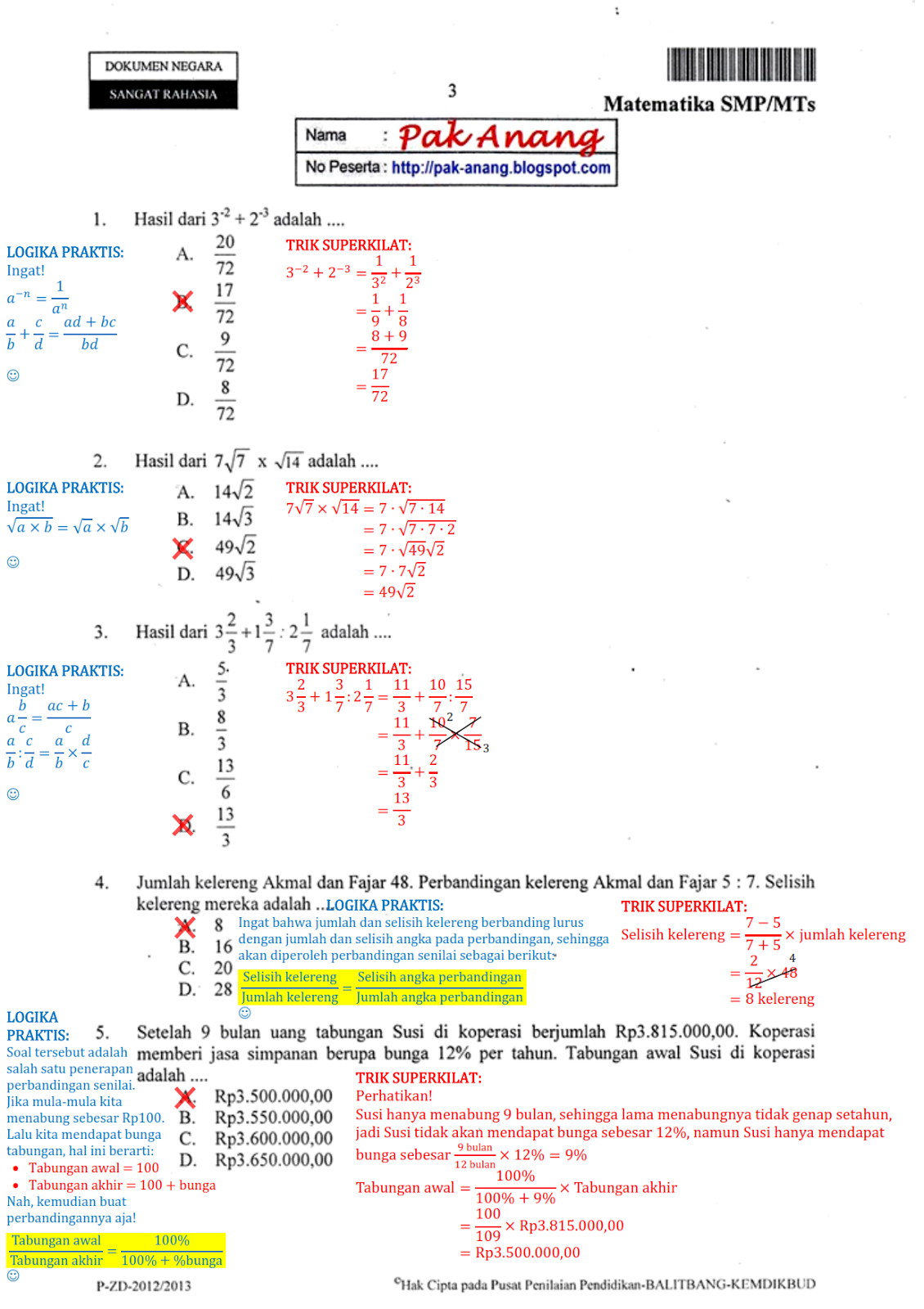 Detail Contoh Soal Matematika Smp Nomer 35