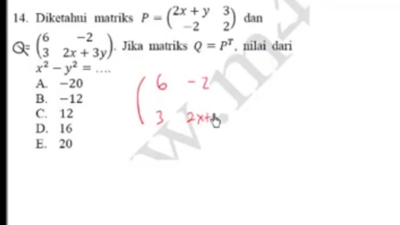 Detail Contoh Soal Matriks Nomer 19