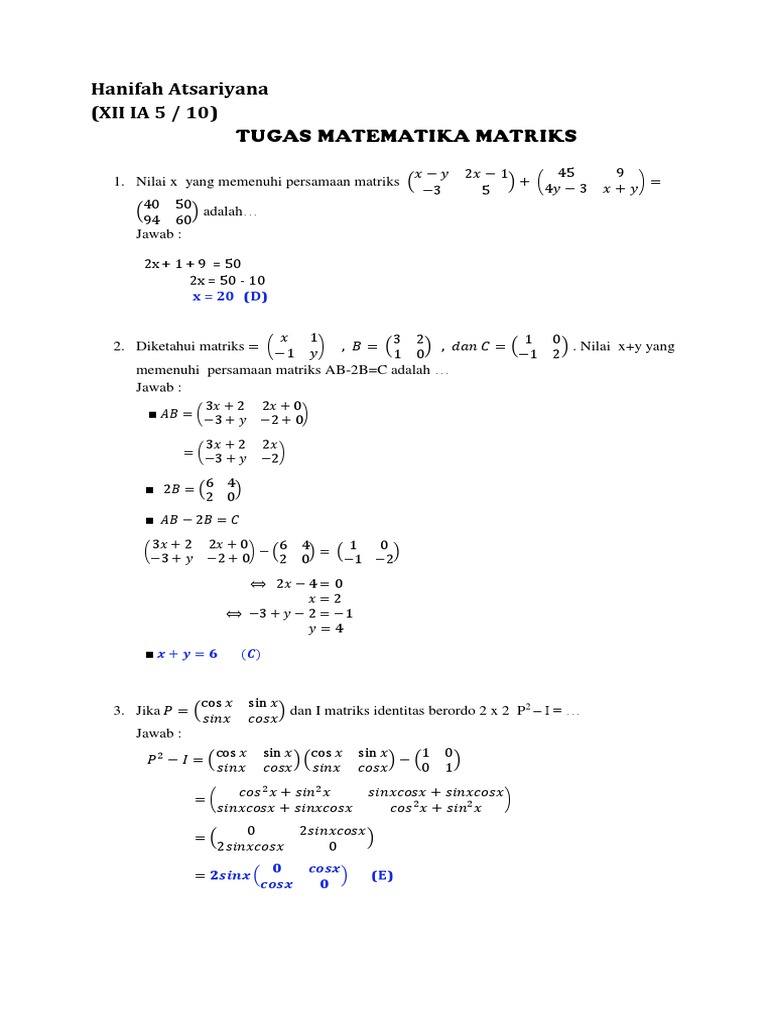 Detail Contoh Soal Matriks Nomer 24