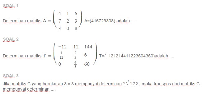 Detail Contoh Soal Matriks Ordo 3x3 Nomer 30