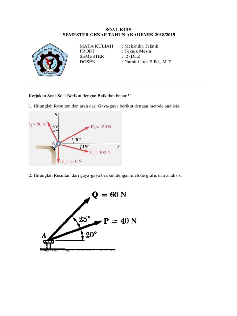 Detail Contoh Soal Mekanika Teknik Nomer 18