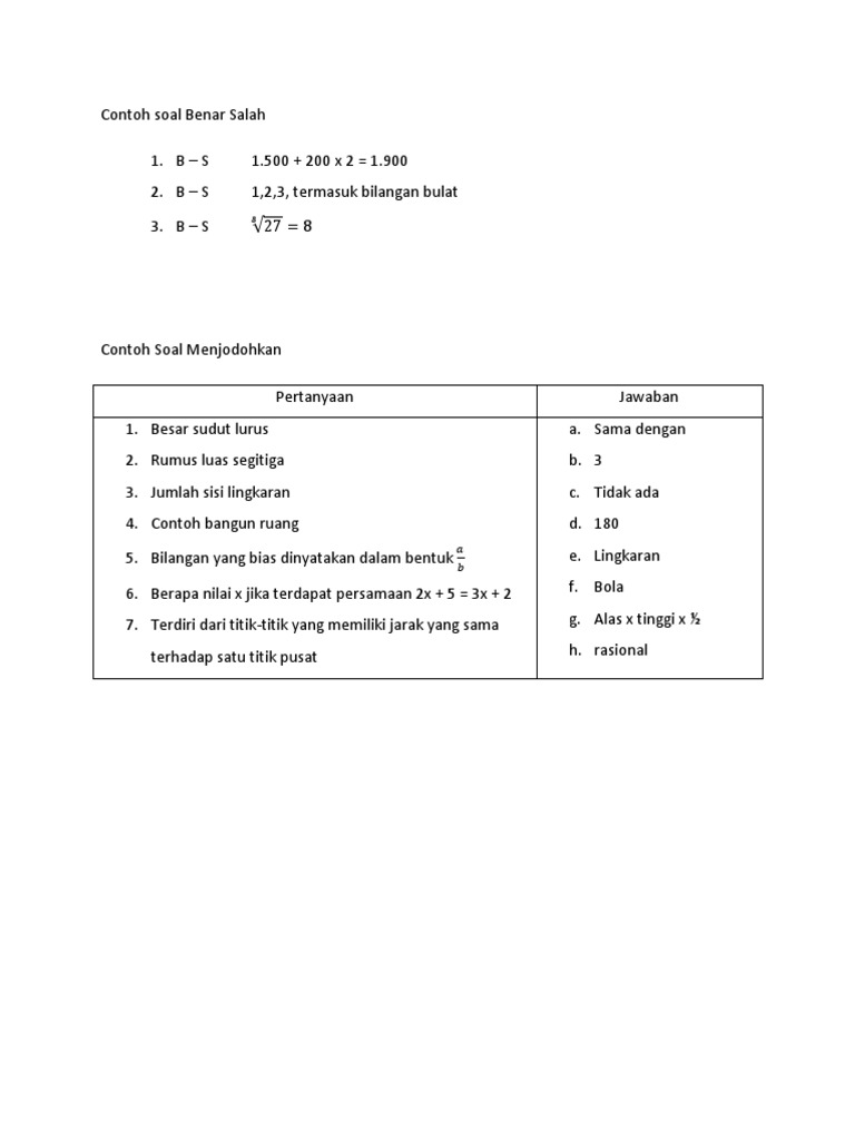 Detail Contoh Soal Menjodohkan Nomer 8