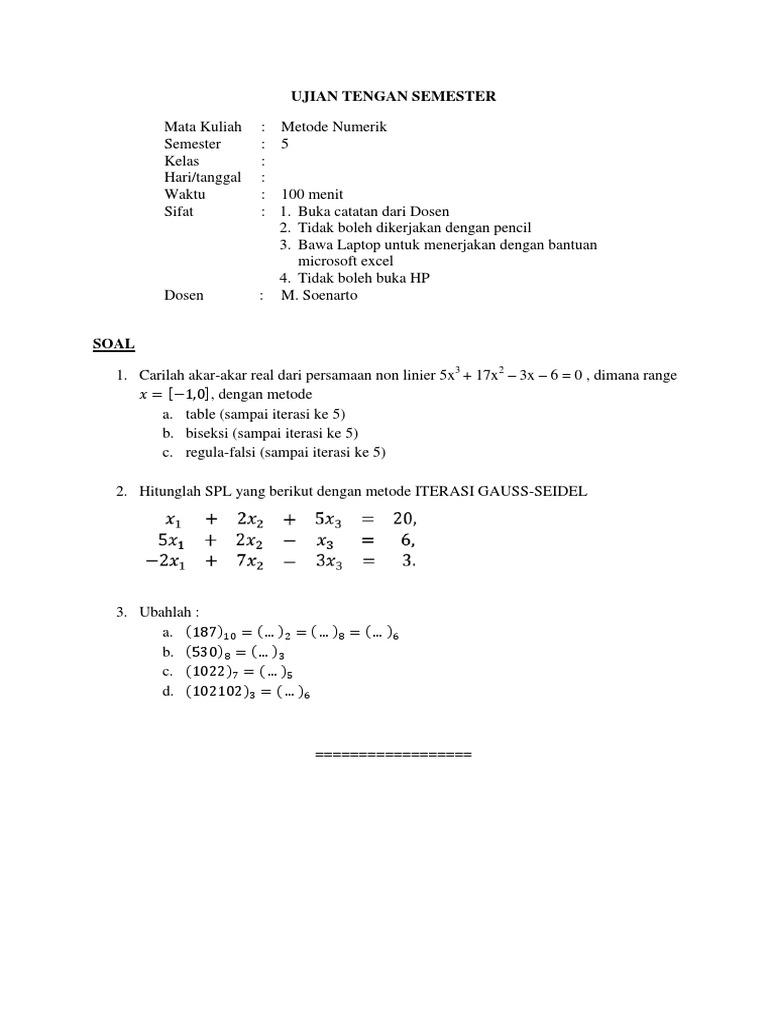 Detail Contoh Soal Metode Numerik Nomer 11