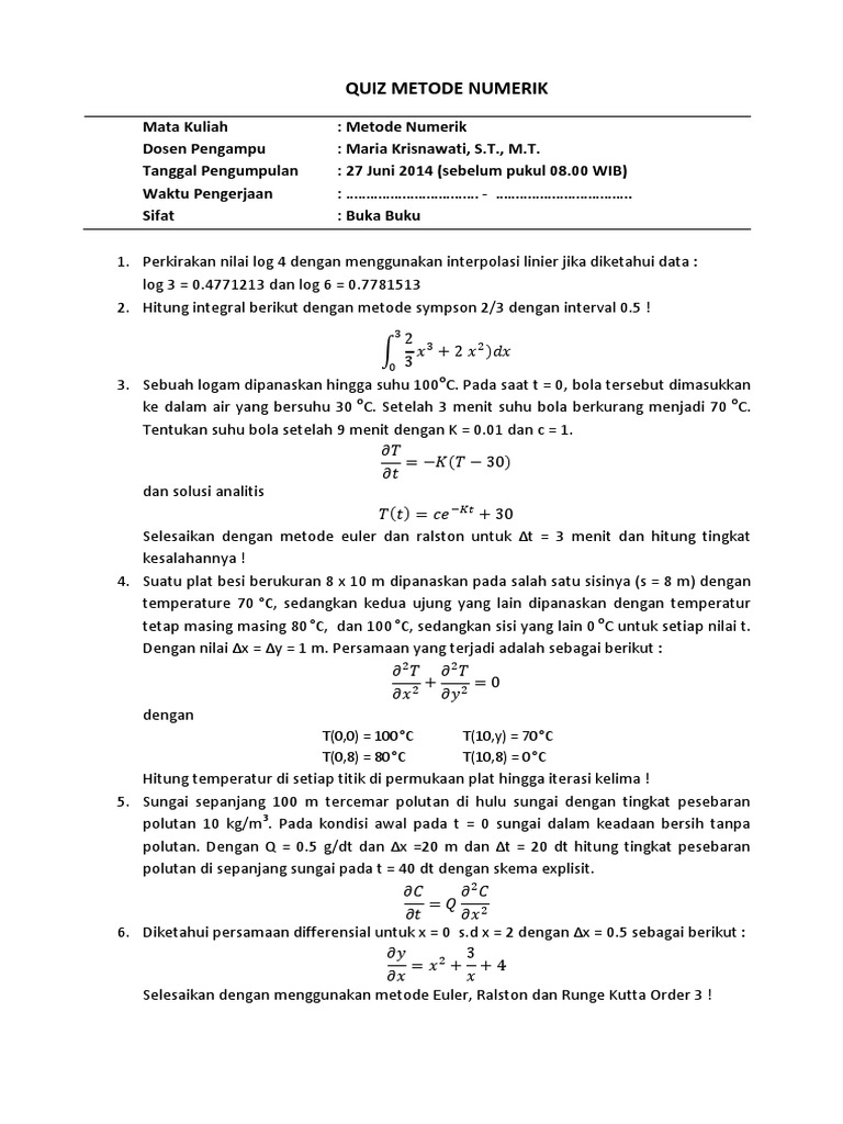 Detail Contoh Soal Metode Numerik Nomer 6