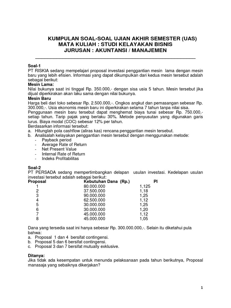 Detail Contoh Soal Metode Penilaian Investasi Nomer 36