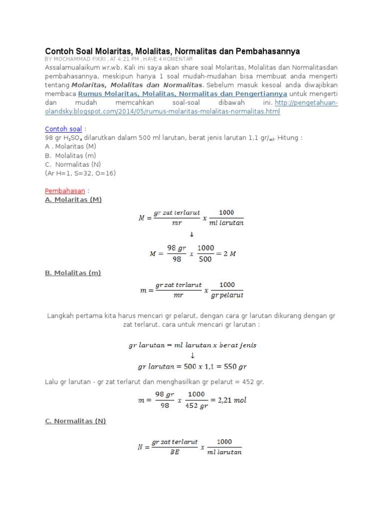 Detail Contoh Soal Molaritas Nomer 8