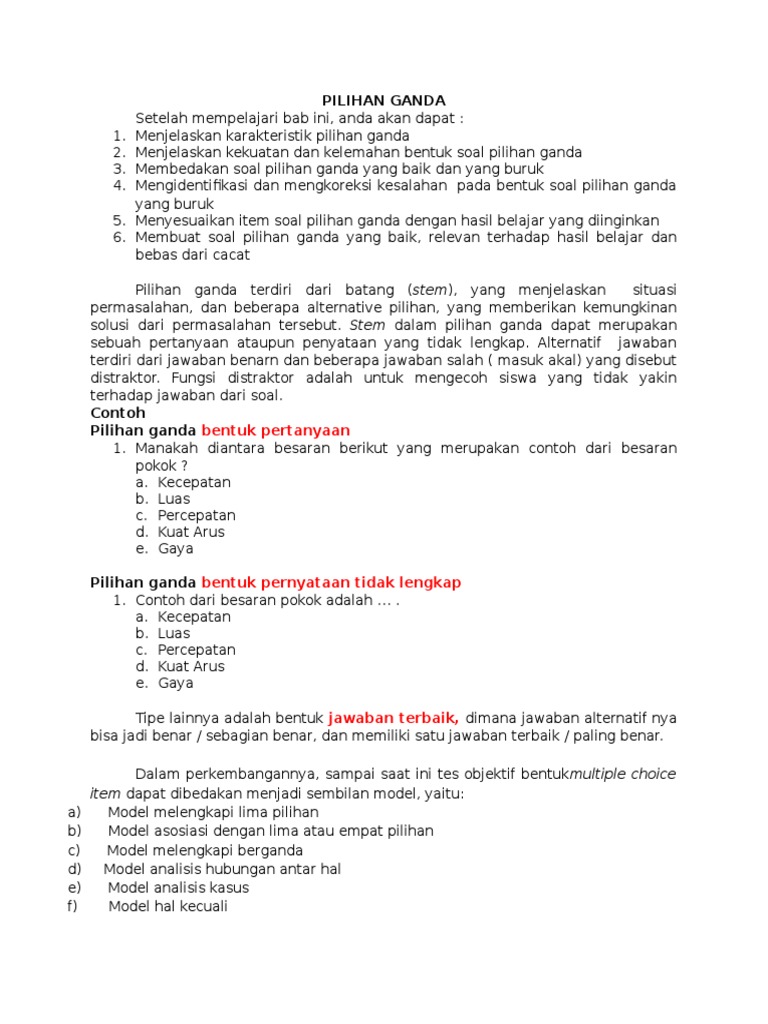 Detail Contoh Soal Multiple Choice Nomer 4