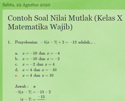 Detail Contoh Soal Nilai Mutlak Nomer 31