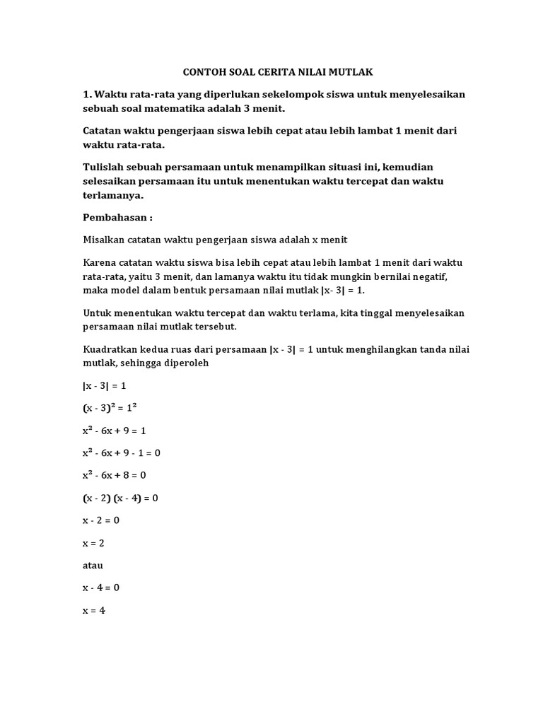 Detail Contoh Soal Nilai Mutlak Nomer 52