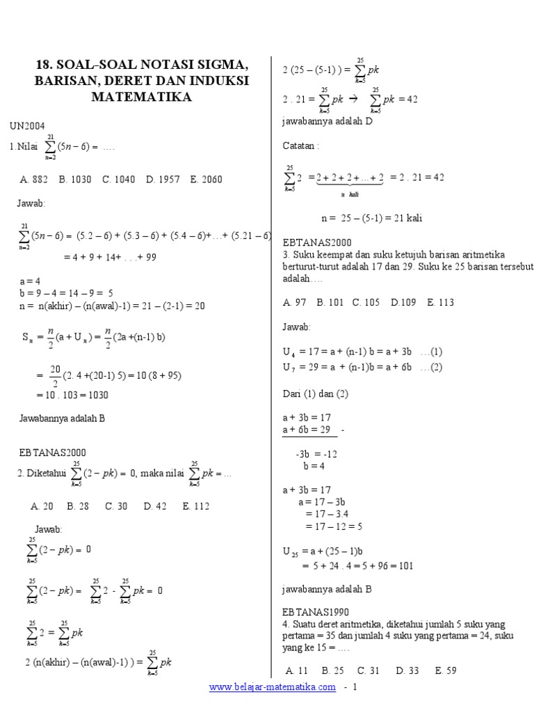 Detail Contoh Soal Notasi Sigma Nomer 21