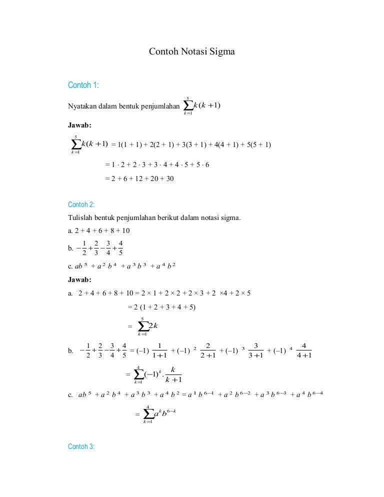 Detail Contoh Soal Notasi Sigma Penjumlahan Nomer 11