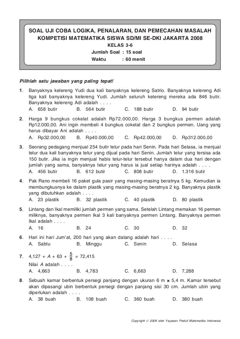 Detail Contoh Soal Olimpiade Matematika Sd Nomer 12