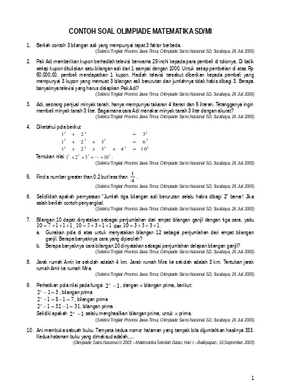 Detail Contoh Soal Olimpiade Matematika Sd Nomer 20