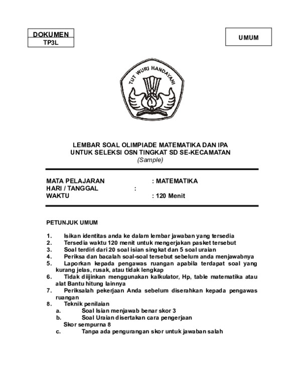 Detail Contoh Soal Olimpiade Matematika Sd Nomer 28