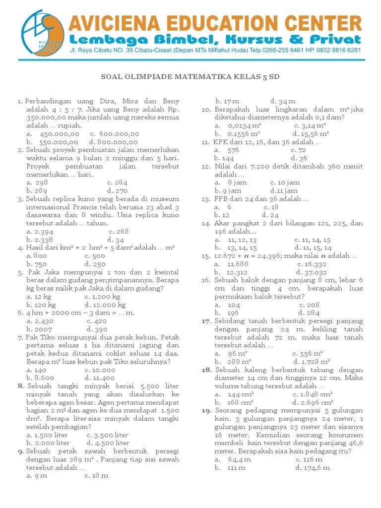 Detail Contoh Soal Olimpiade Matematika Sd Nomer 53