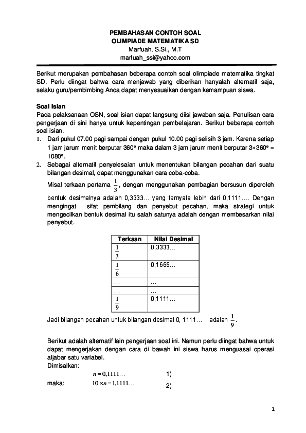 Download Contoh Soal Olimpiade Matematika Sd Nomer 8