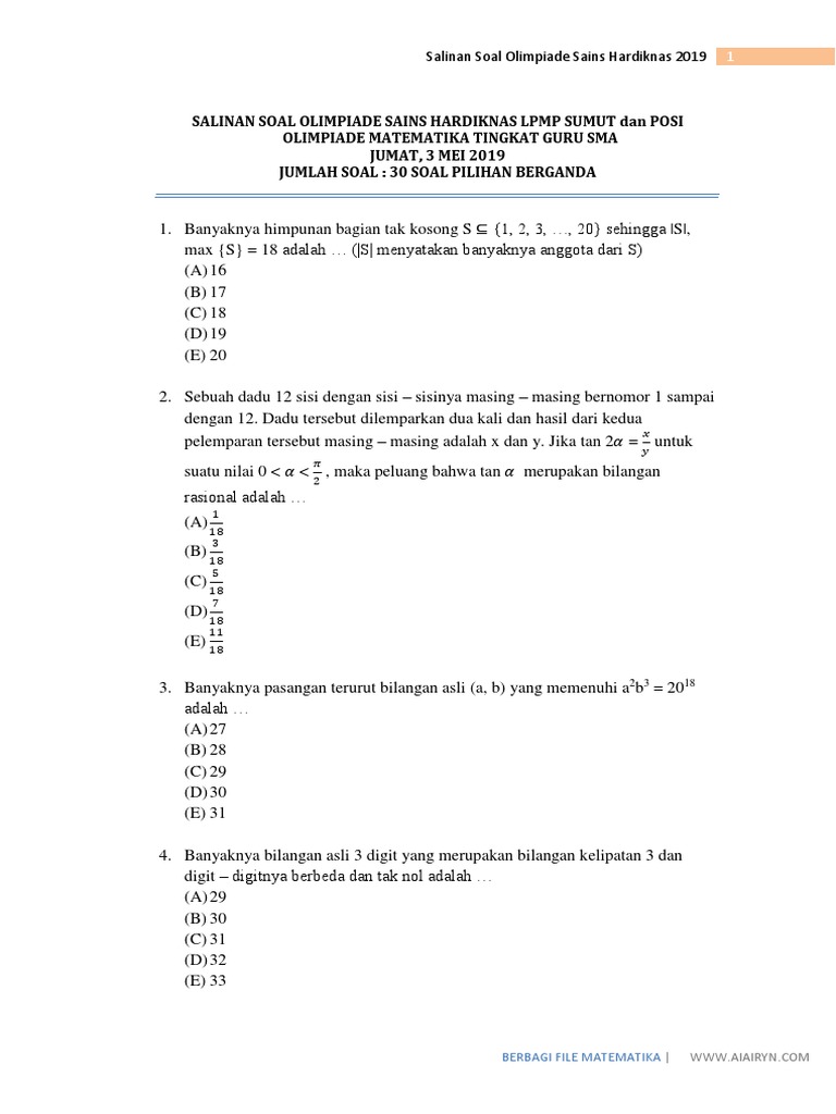 Detail Contoh Soal Olimpiade Matematika Sma Nomer 16