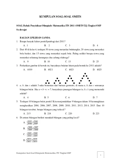 Detail Contoh Soal Olimpiade Matematika Smp Nomer 11