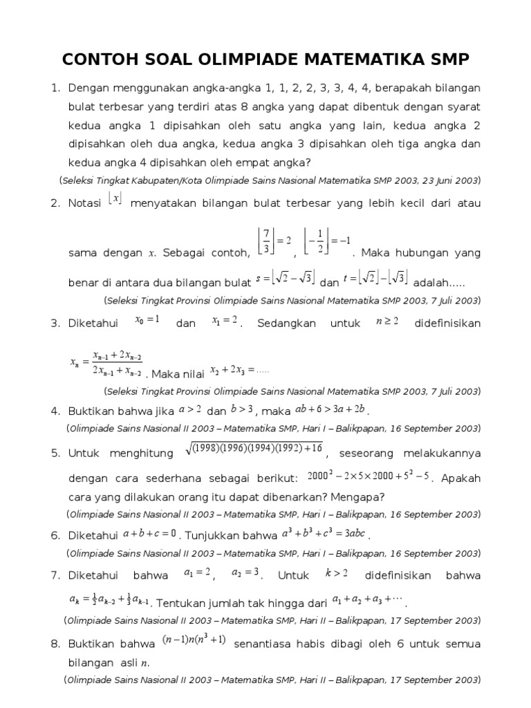 Detail Contoh Soal Olimpiade Matematika Smp Nomer 17