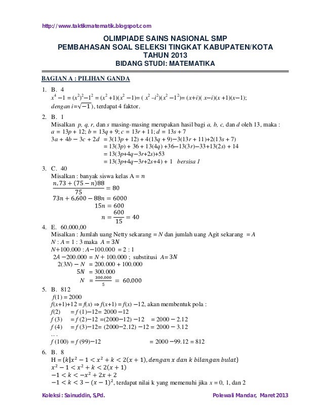 Detail Contoh Soal Olimpiade Matematika Smp Nomer 19