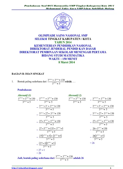 Detail Contoh Soal Olimpiade Matematika Smp Nomer 27