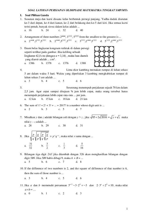 Detail Contoh Soal Olimpiade Matematika Smp Nomer 36