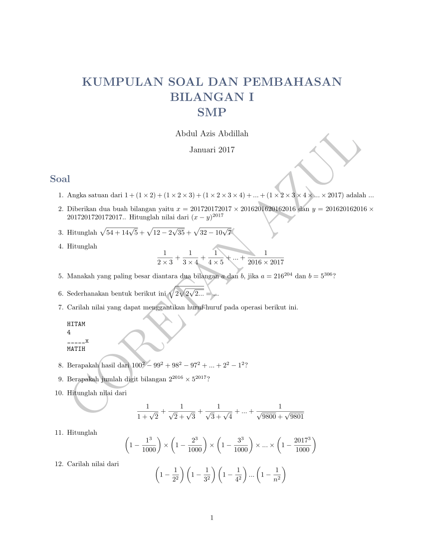 Detail Contoh Soal Olimpiade Matematika Smp Nomer 55