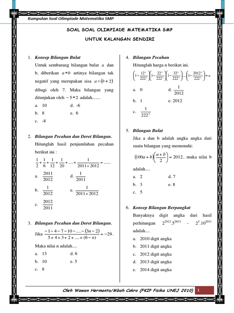 Detail Contoh Soal Olimpiade Matematika Smp Nomer 10