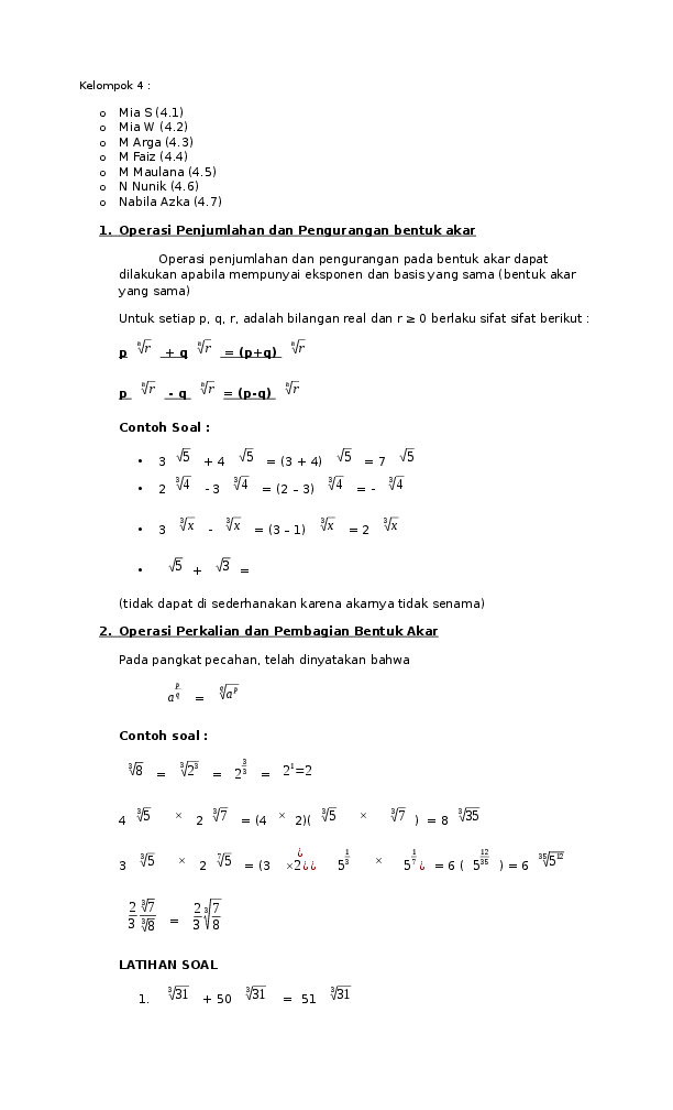 Detail Contoh Soal Operasi Bentuk Akar Nomer 47